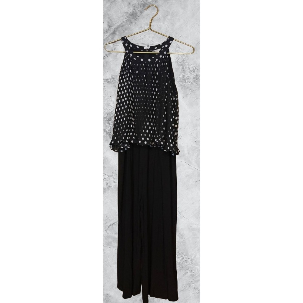 EST 1946 Polka Dot Pleated Overlay Wide Leg Jumpsuit Black White XL
